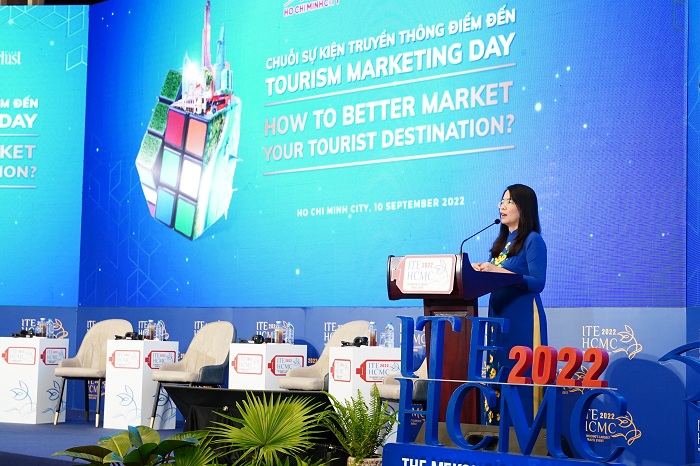  Bà Nguyễn Thị Ánh Hoa - Giám đốc Sở Du lịch Thành phố Hồ Chí Minh phát biểu tại hội nghị.